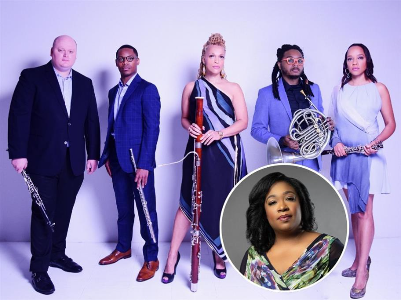 Imani Winds with Michelle Cann playing for the Cleveland Chamber Music Society